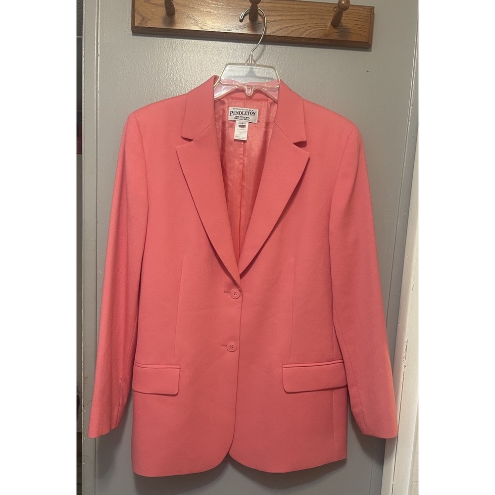 Pendleton 100% Virgin Wool Blazer Size 8 2-Button Career Office Coral Pink NWOT